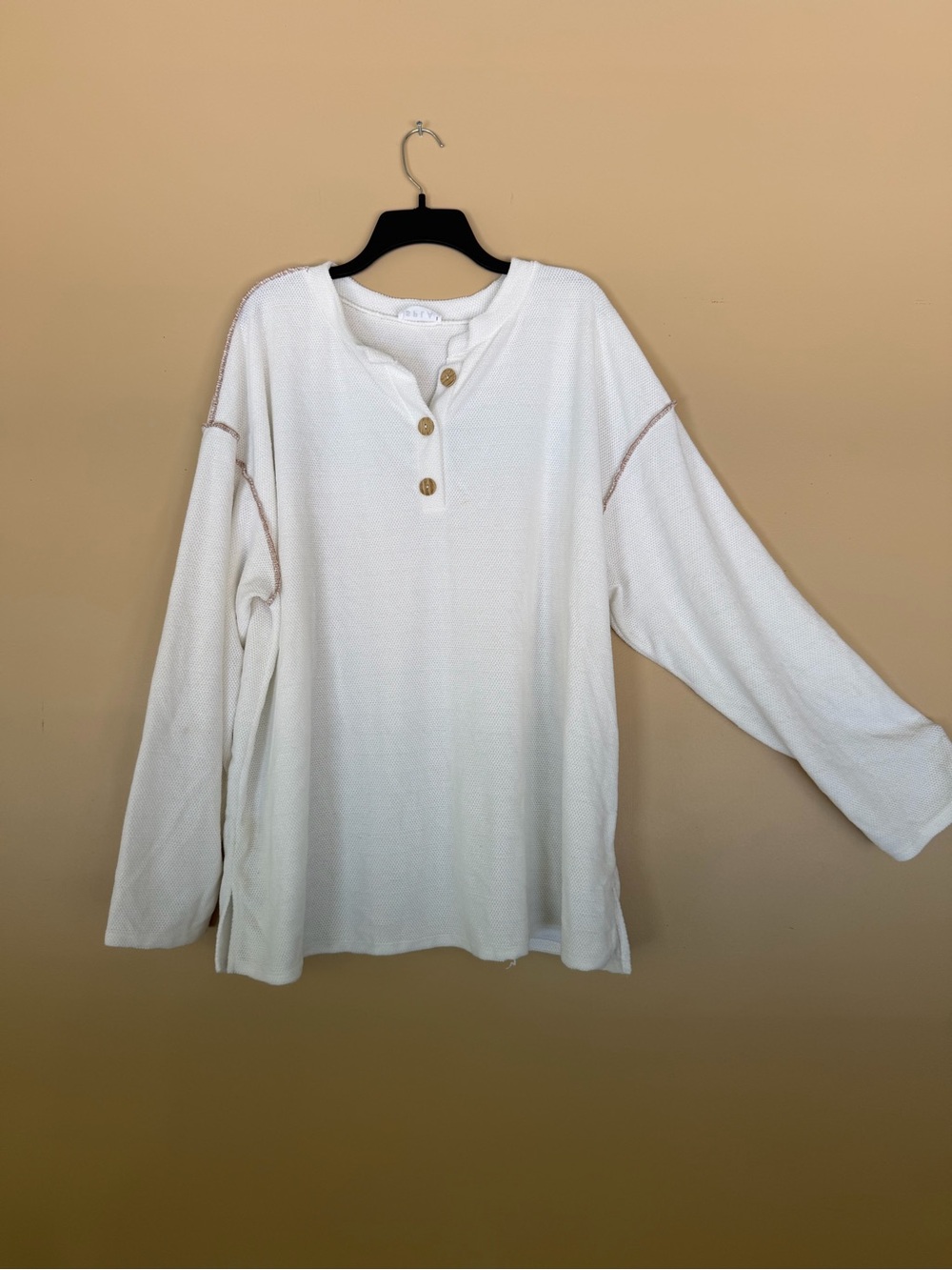 Women's Cream Henley Waffle Long-Sleeve Top - Button Front